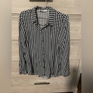 Womens Long sleeve button down blouse houndstooth black and white EU 44